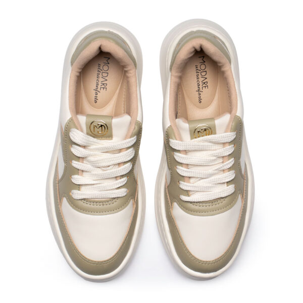 Tênis Feminino Modare com Recortes Off White/verde - Imagem 3